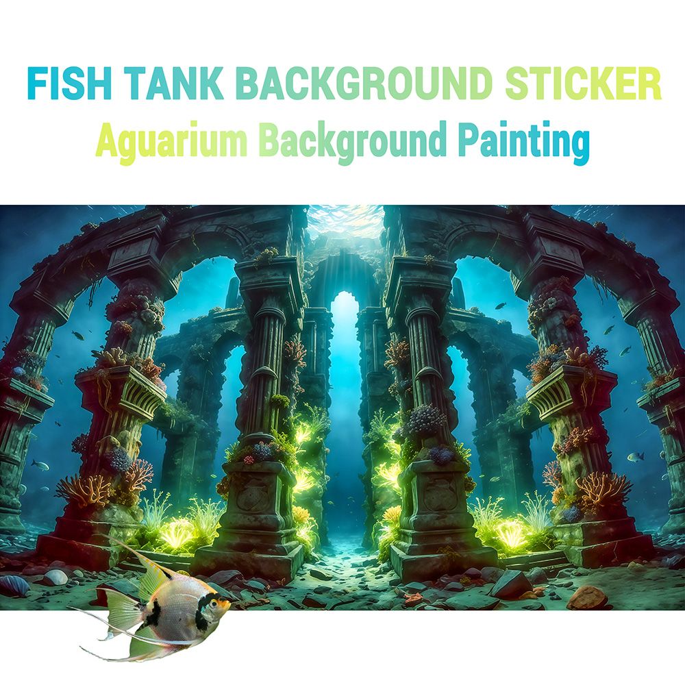 Aquarium Fish Background - Deep-sea Relics，Fish Tank Background Painting，Aquarium Stickers，Self-adhesive